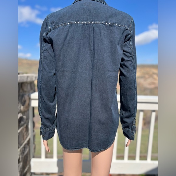 Lucky Brand Hand Crafted Studded Dark Denim Shirt - Picture 4 of 10
